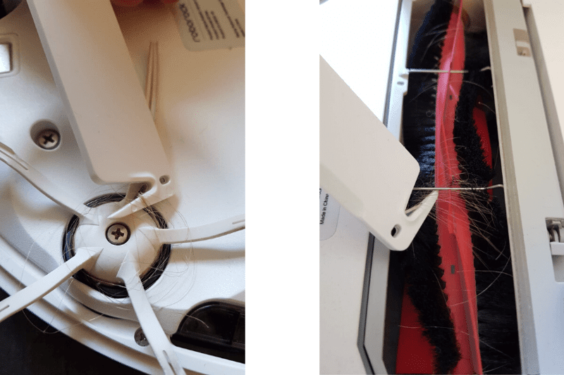 Волосы удаляются с боковой и главной щетки с помощью прилагаемого инструмента для очистки.